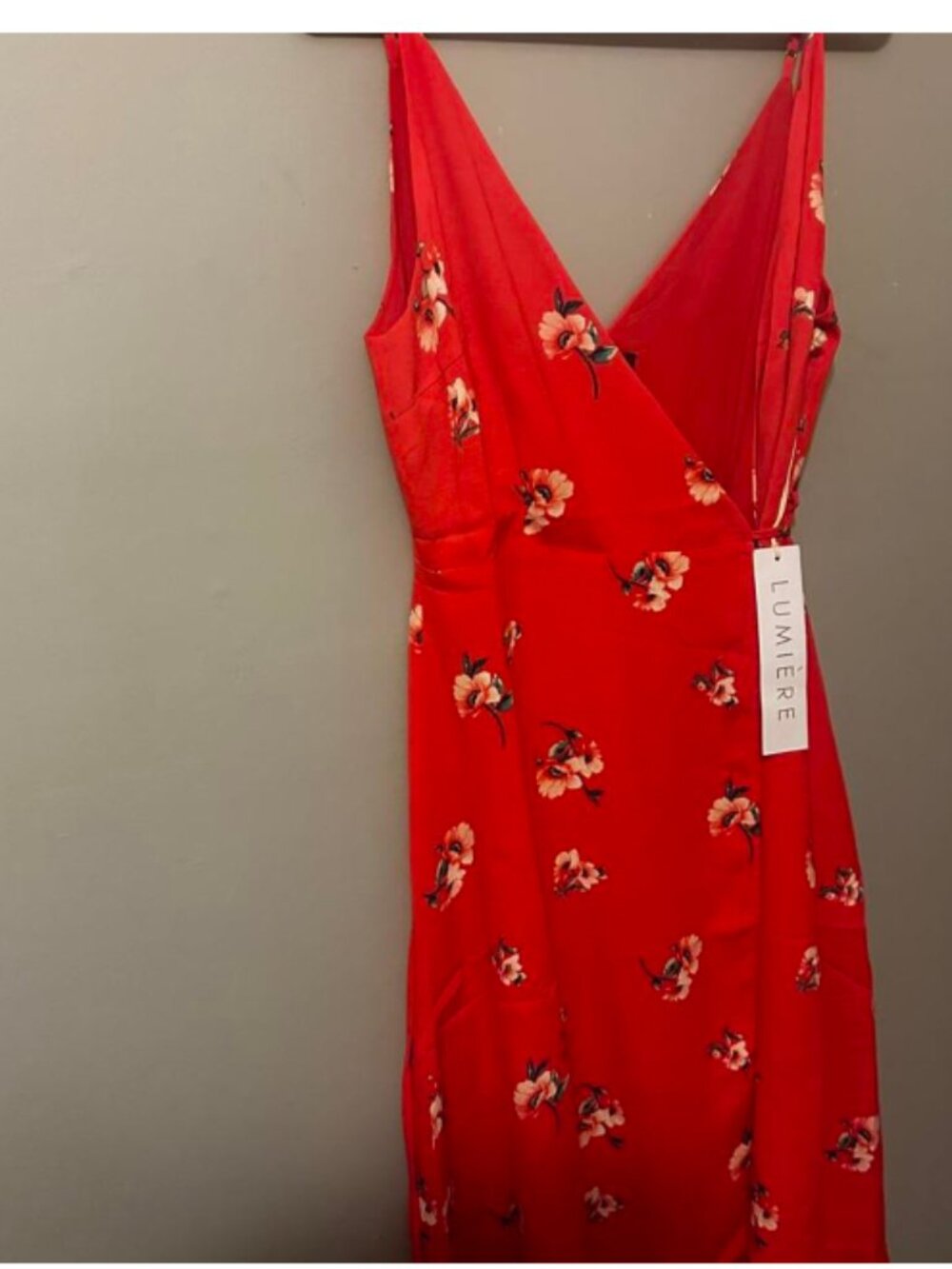 Lumiere Red Floral Maxi Dress NWT Size S Deep V Wedding Guest